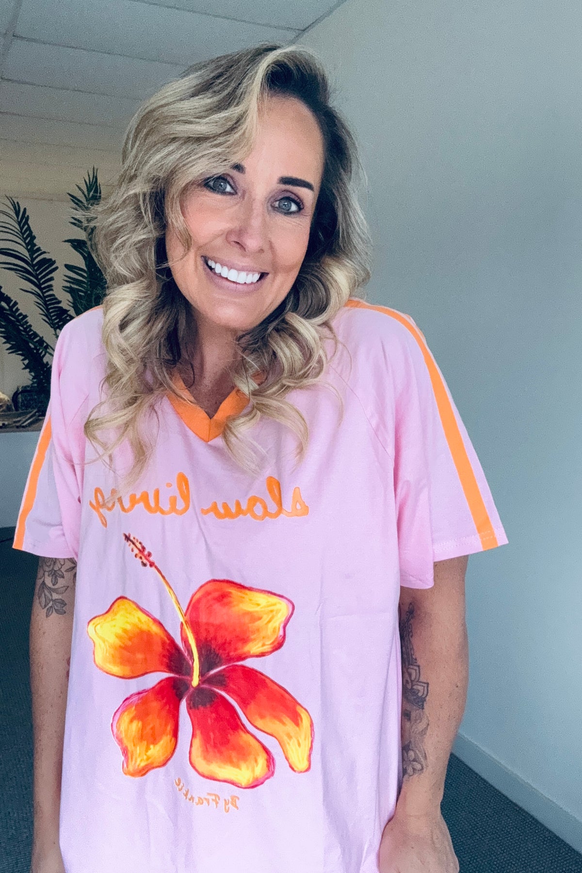 Frankie Slow Living Tee- Pink/Yellow