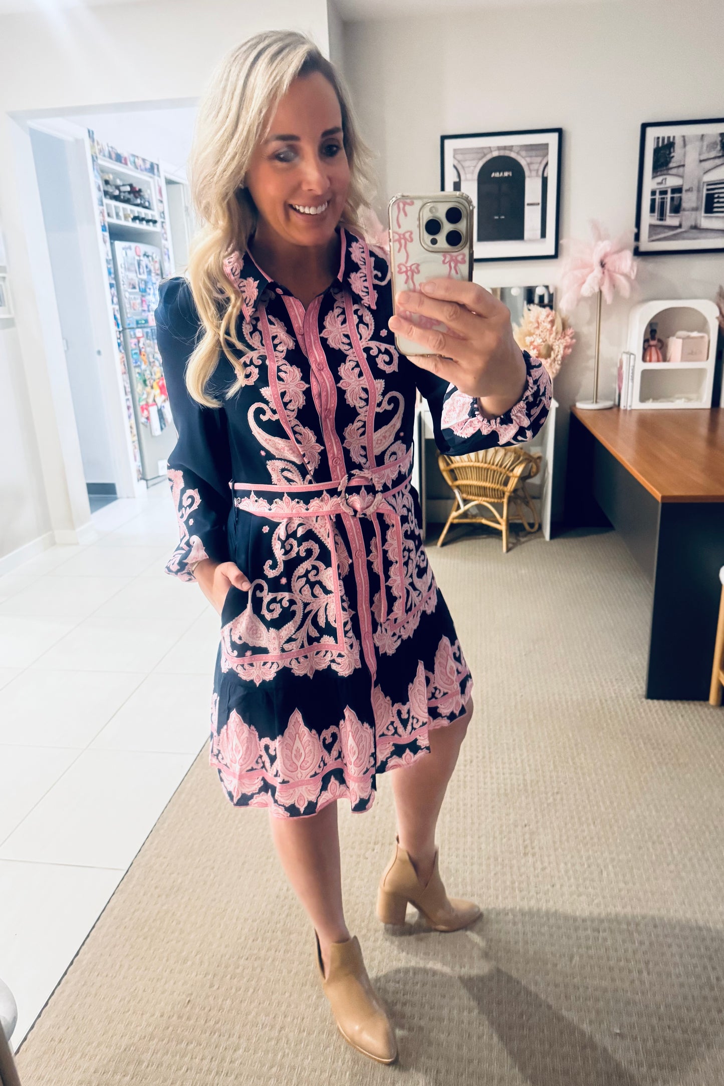 Polly Dress- Navy/Pink