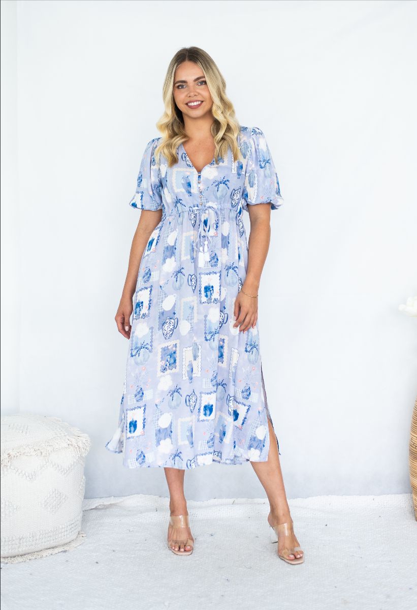 Blue Patchwork Maxi Dress