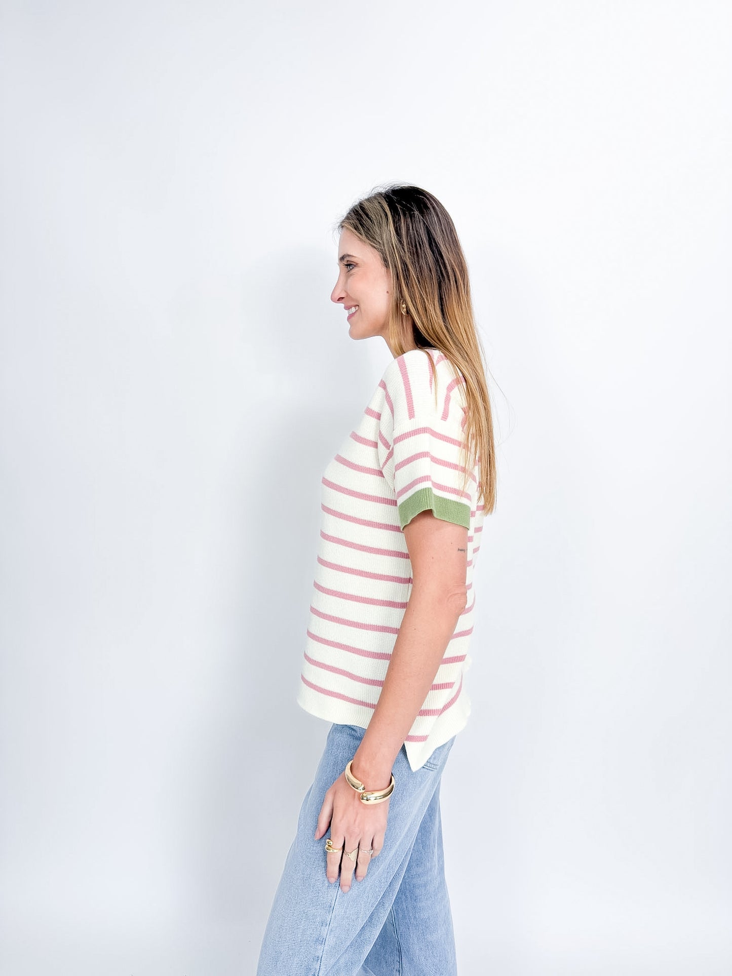 Knit Stripe Knit - Cream/Pink/Khaki