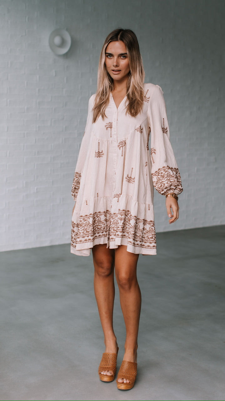 Palm Tree Dress- Natural Taupe