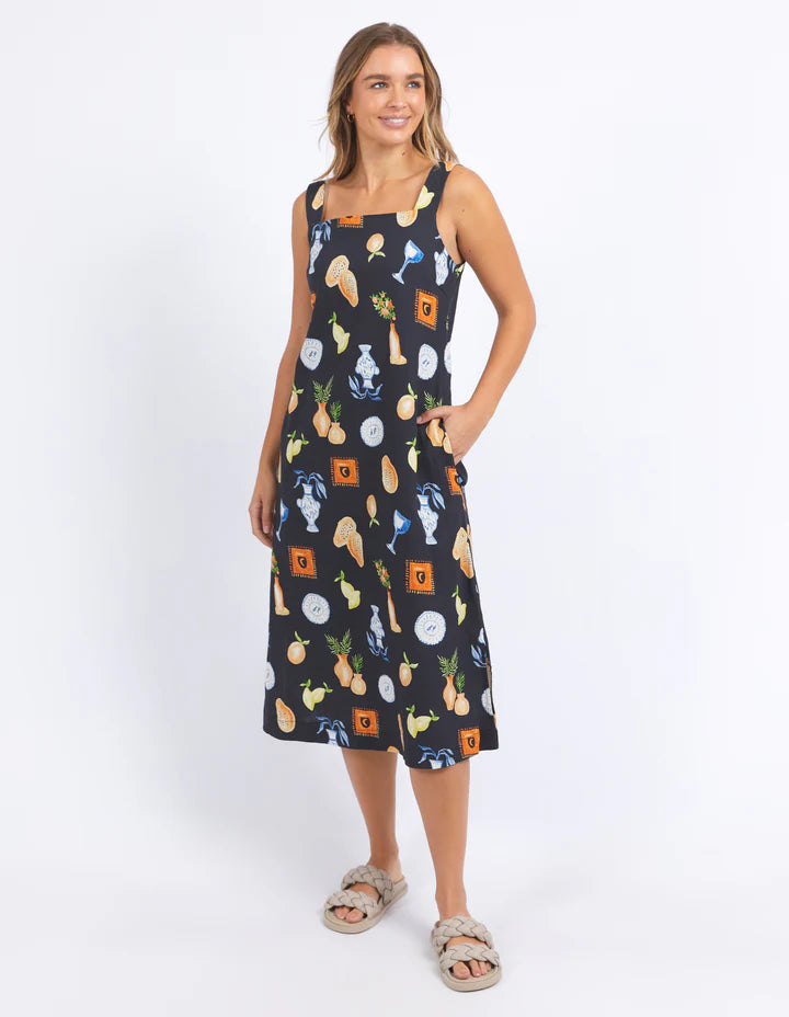 Italian Summer Dress- Navy Charcoal