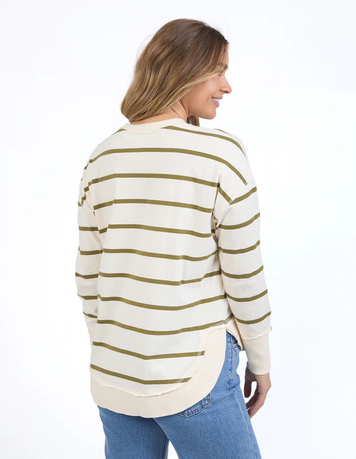 Farrah Long Sleeve Top - White/Olive Stripe