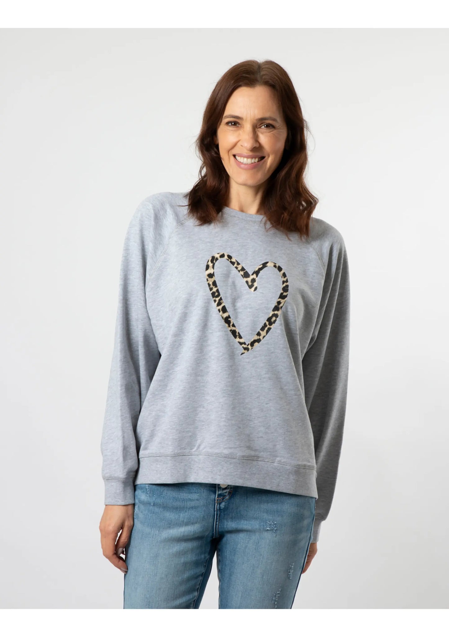 Leopard Heart Crew- Grey Marle