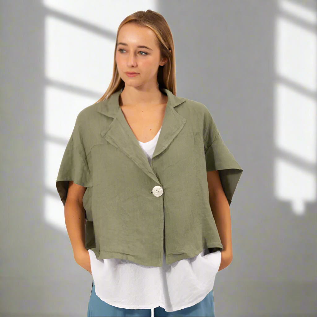 Linen One Button Jacket - Khaki