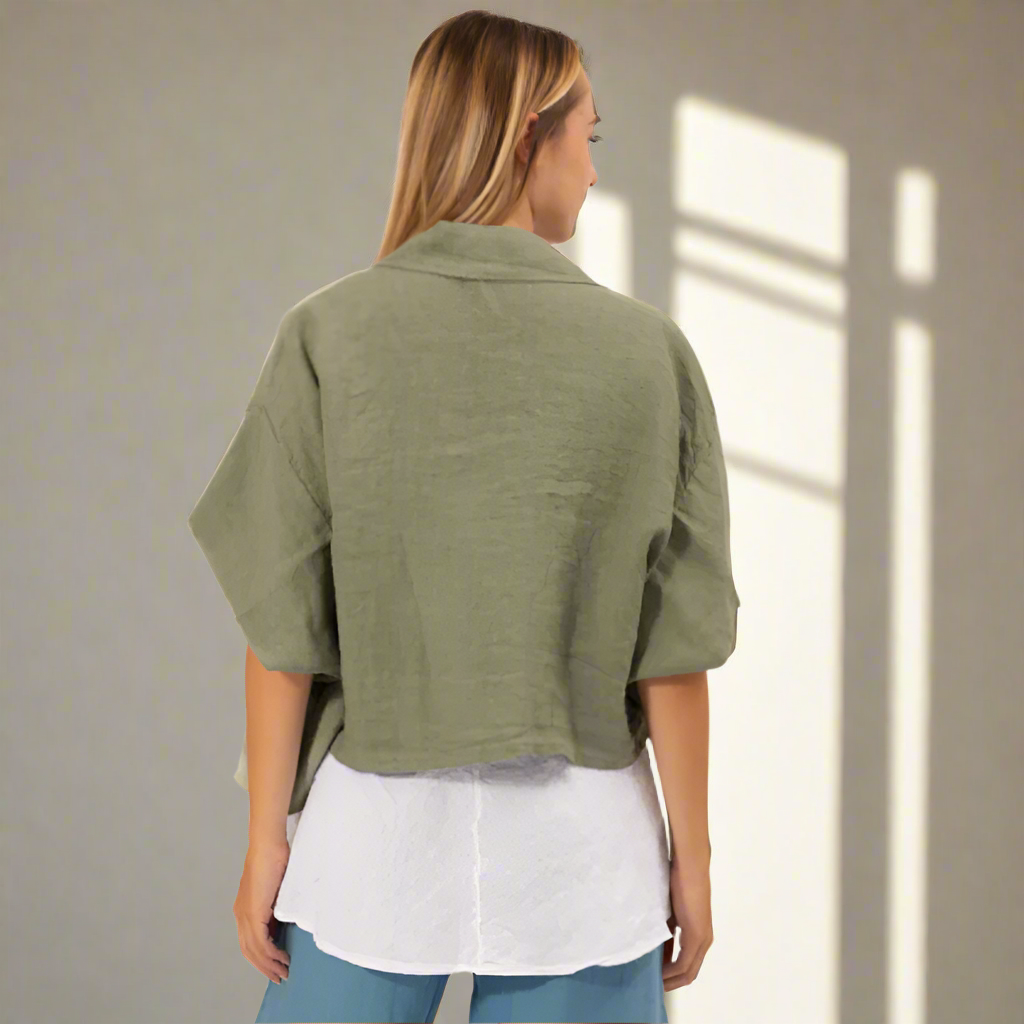 Linen One Button Jacket - Khaki