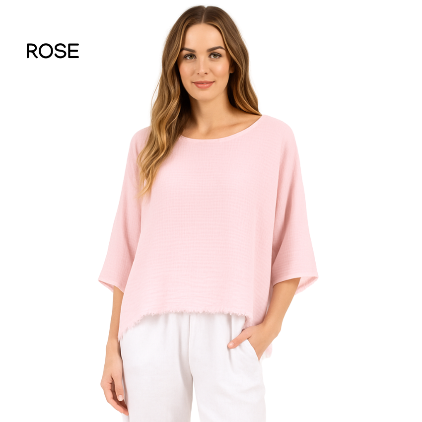 Linen Rosa Top- Rose Pink