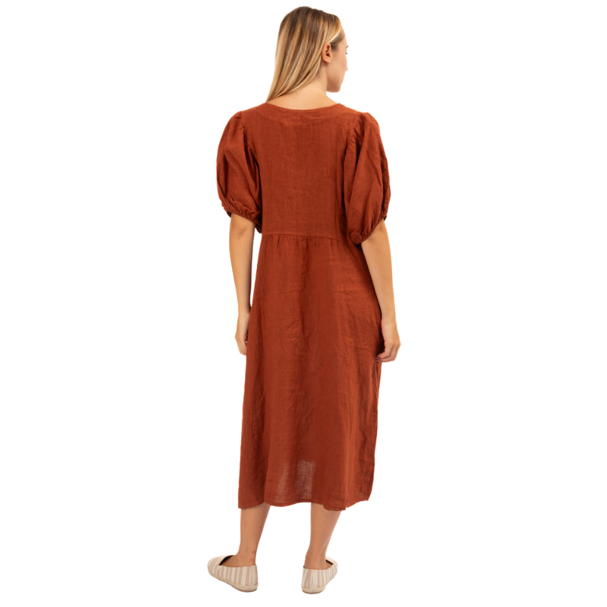 Italian Linen Lucy Dress- Rust