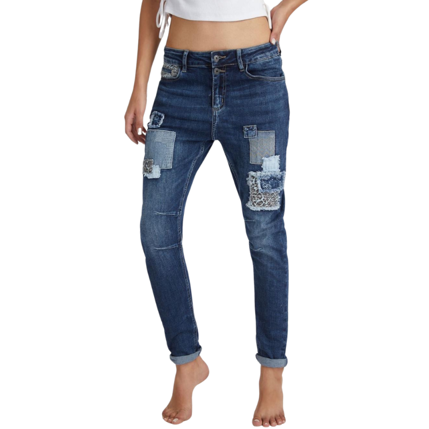 Italian Stretch Jeans- Leopard Patch