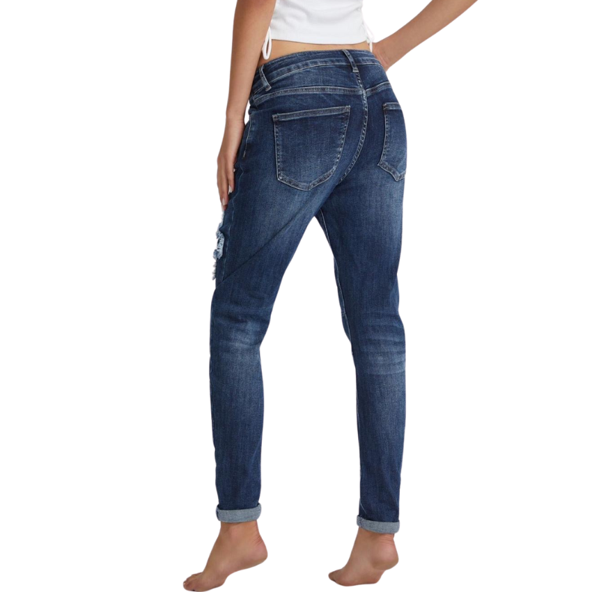 Italian Stretch Jeans- Leopard Patch
