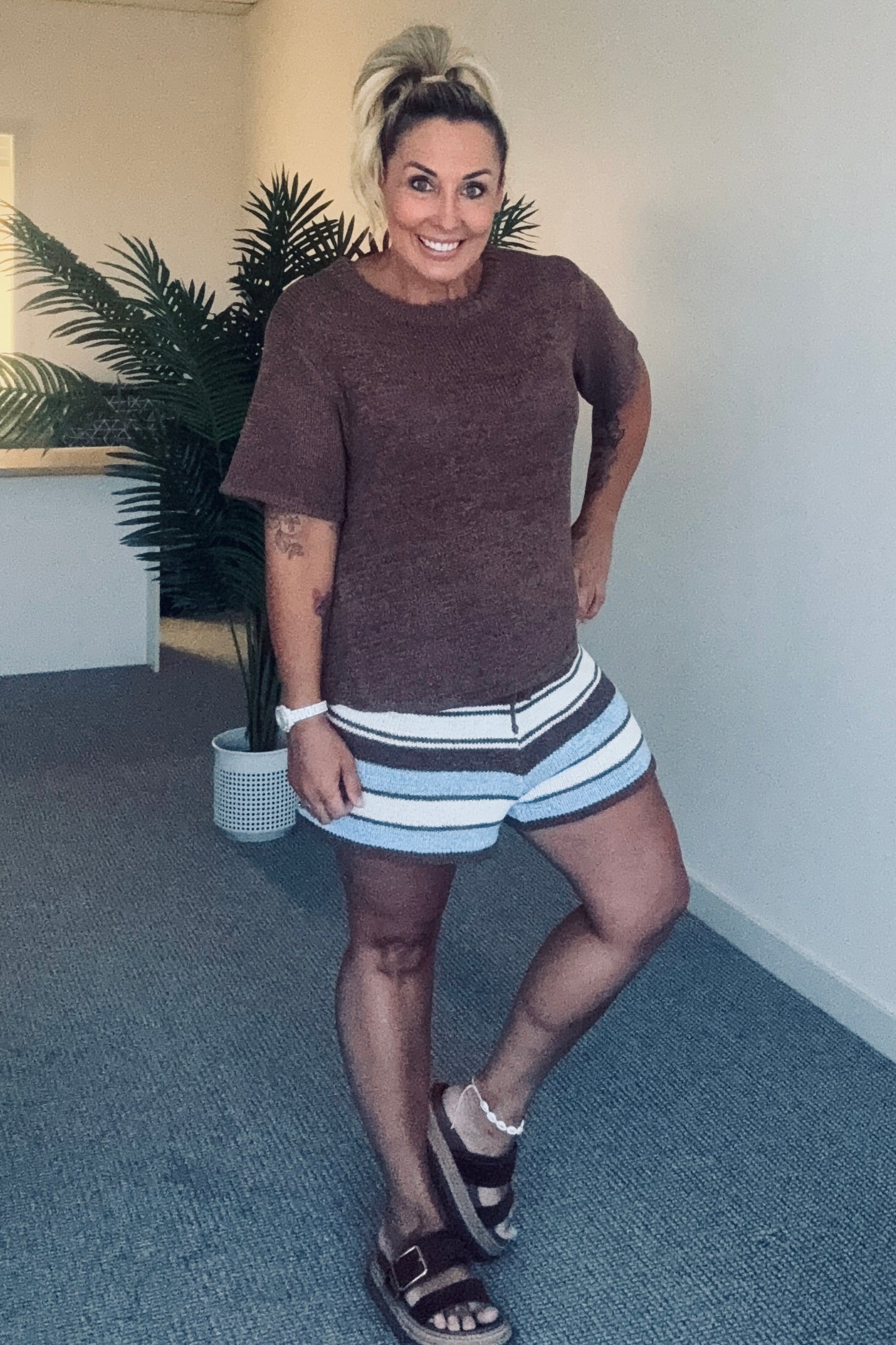 Frankie Stripe Short- Blue/Brown