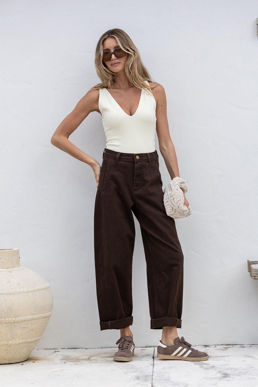 Stretch Barrel Jean- Chocolate