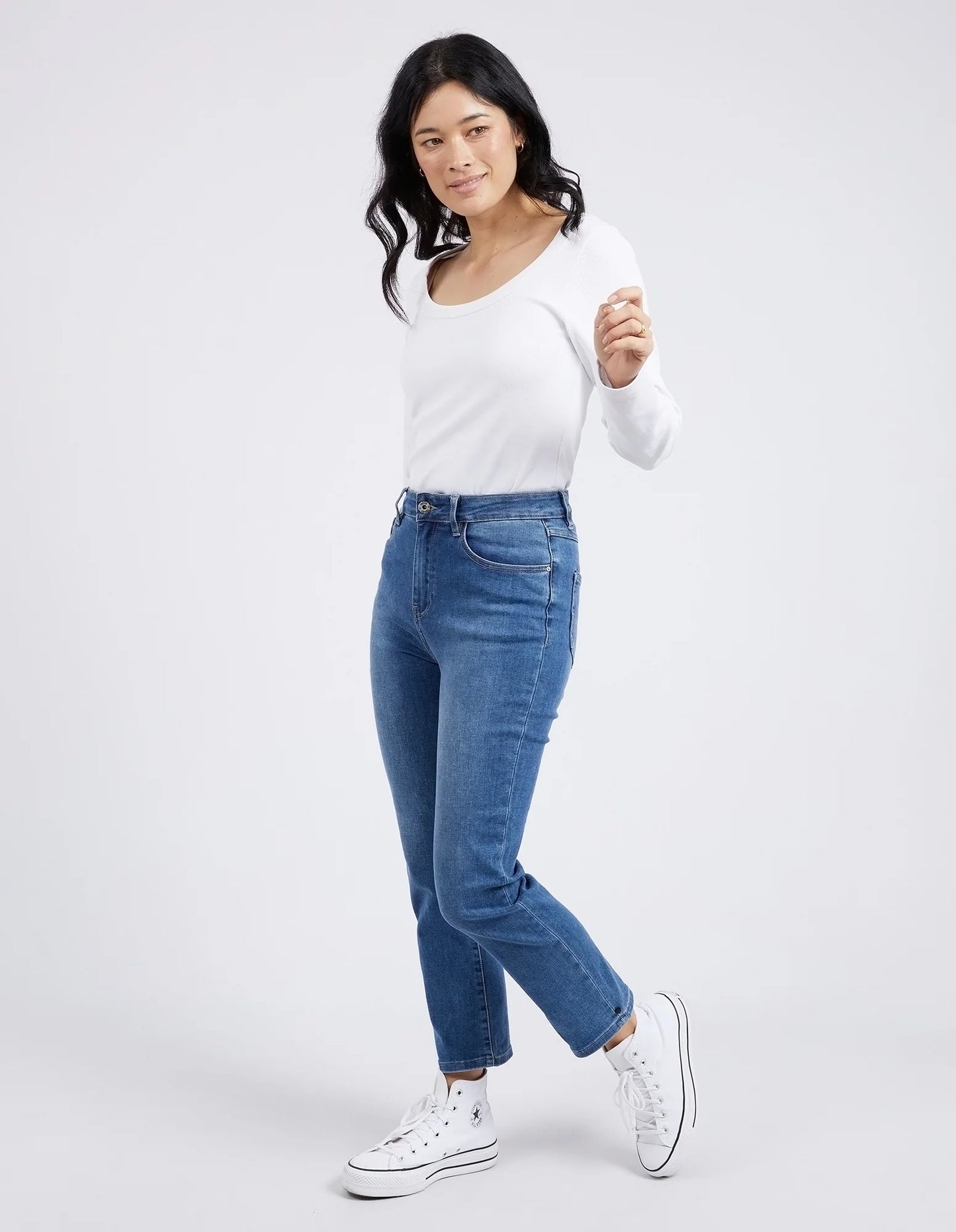 Ada Straight Leg Jean - Washed Blue Denim