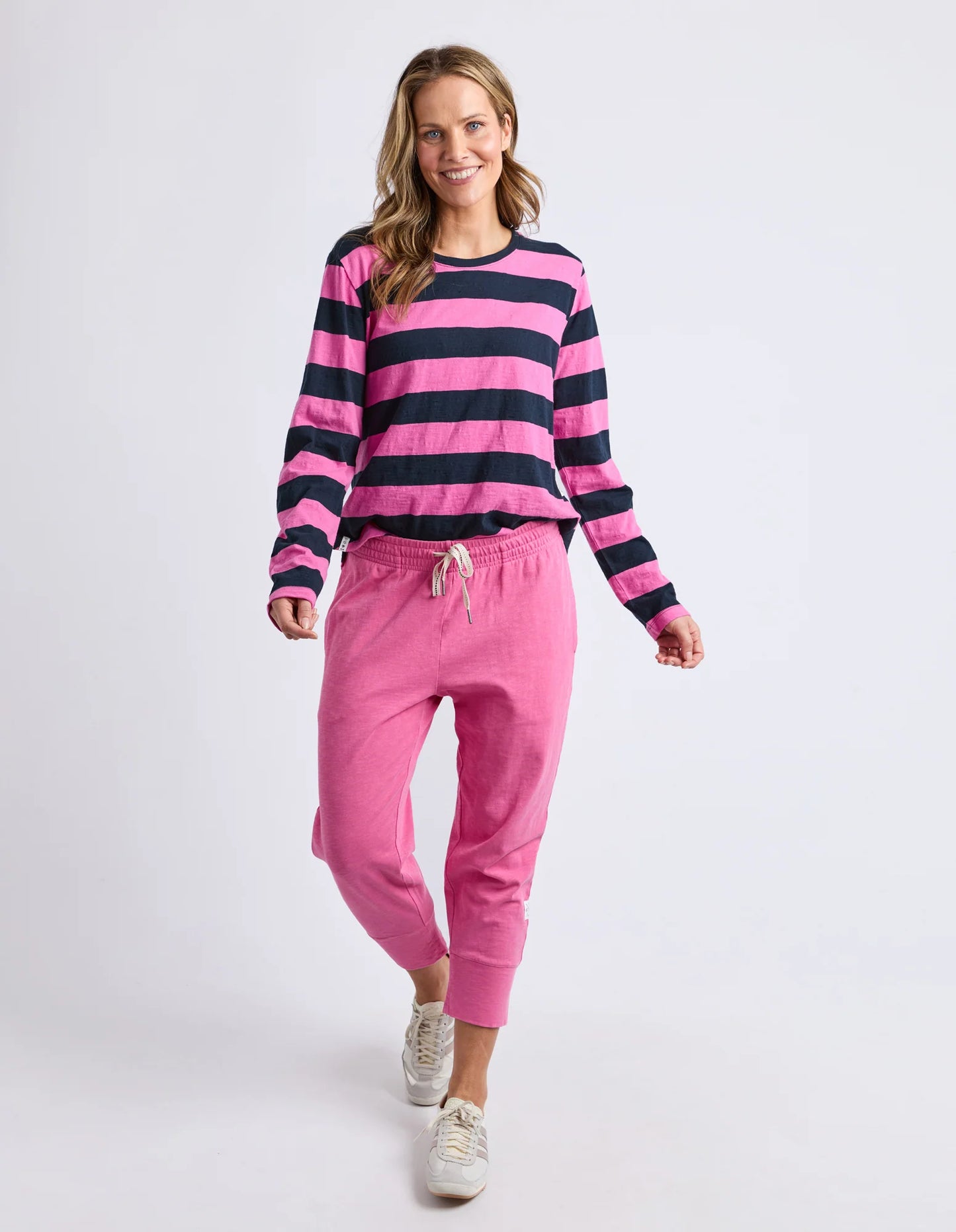 Spritz Stripe Long Sleeve Top- Hot Pink/Navy