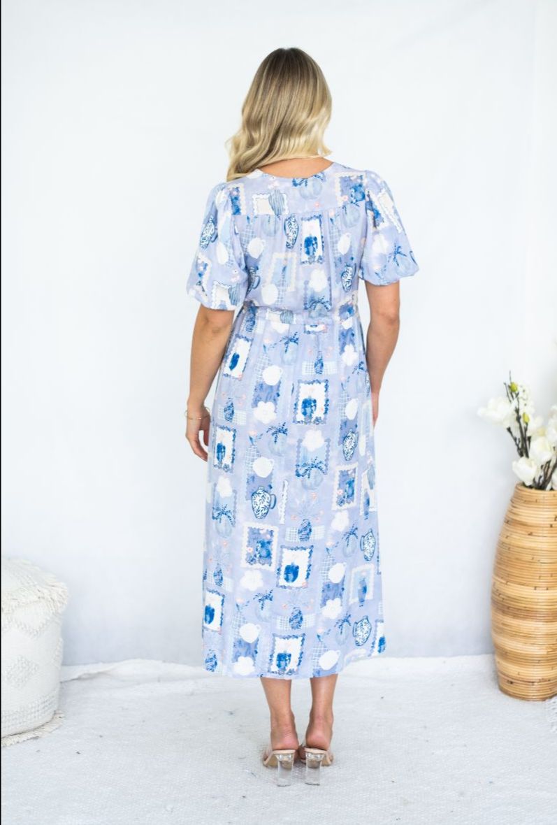 Blue Patchwork Maxi Dress