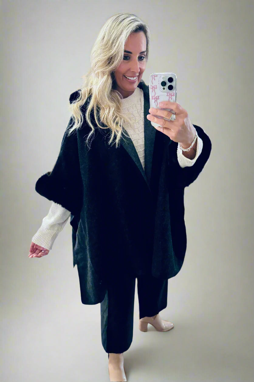 Hooded Poncho- Black/Charcoal
