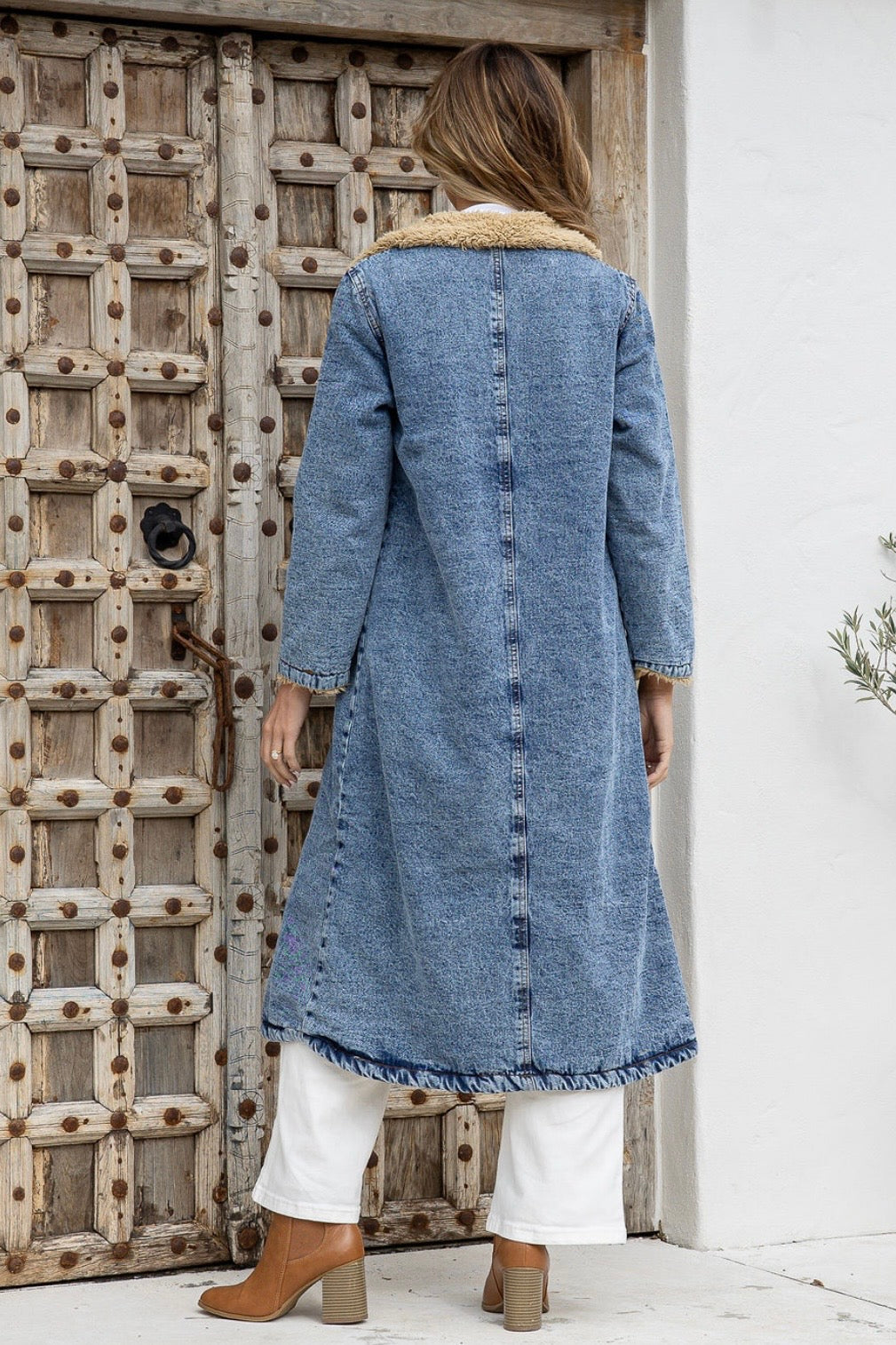 Long Fur Lined Denim Jacket