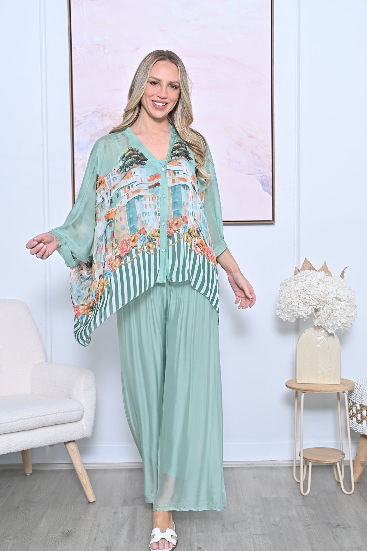 Italian Silk Top- Milan Green