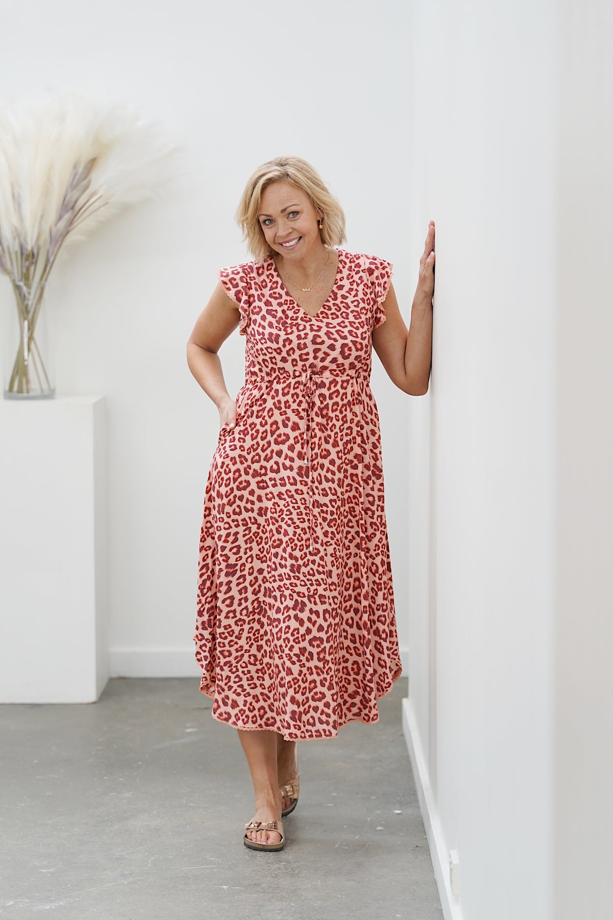 Acacia Dress- Coral Leopard