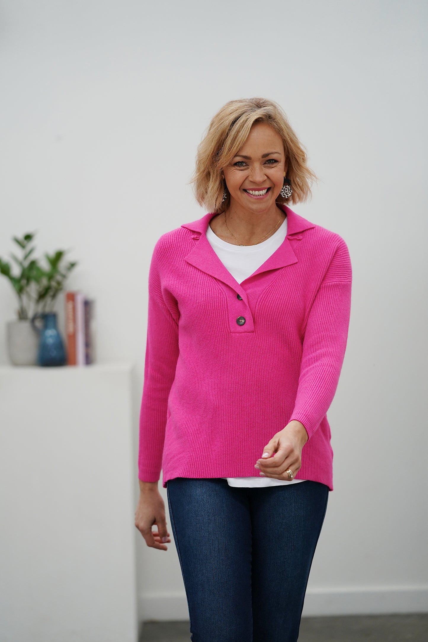 Catherine Collar Knit- Hot Pink