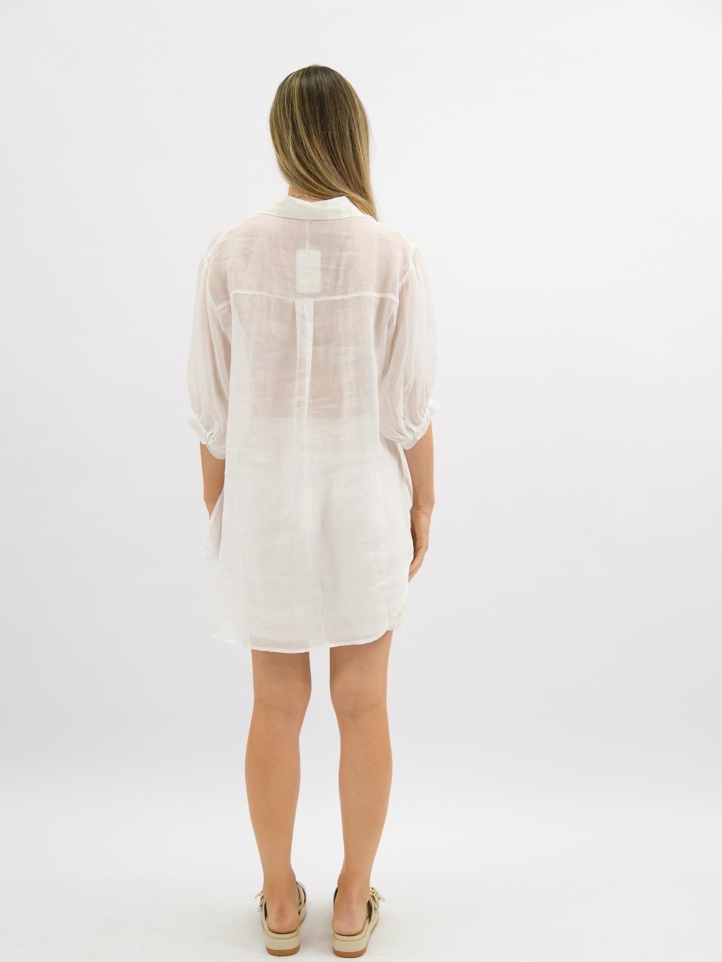 Lara Linen Collar Shirt - White