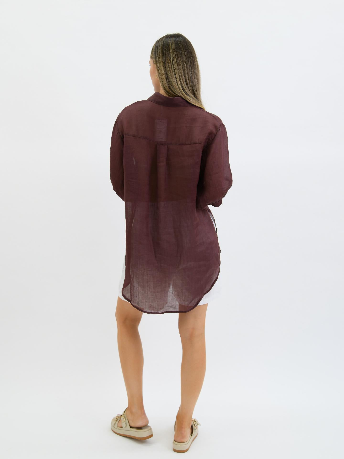 Lara Linen Collar Shirt - Choc