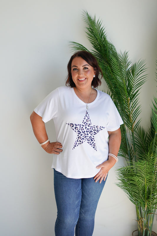 Leopard Star Tee- White