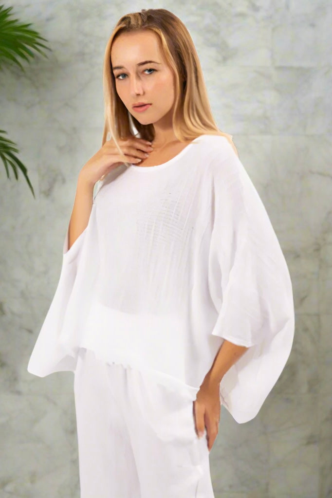 Linen Rosa Top- White