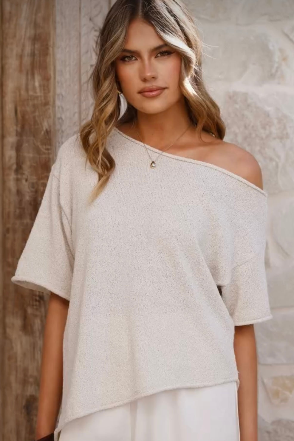 Asymmetrical Knit Top- Oatmeal
