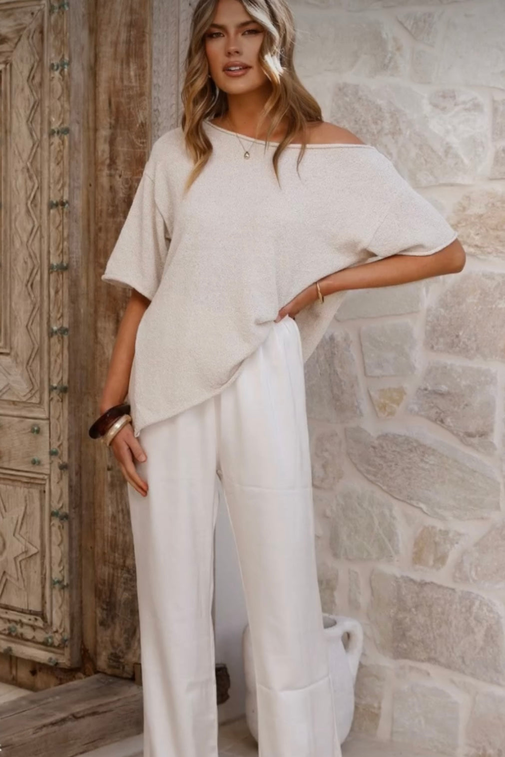 Asymmetrical Knit Top- Oatmeal