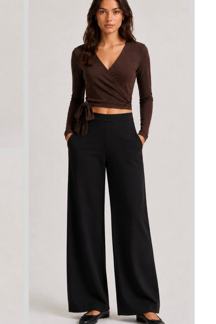 Fleece Lined Wide Leg Dress Pant- Black