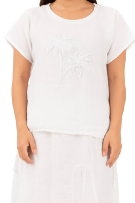 Linen Palm Tree Top- White