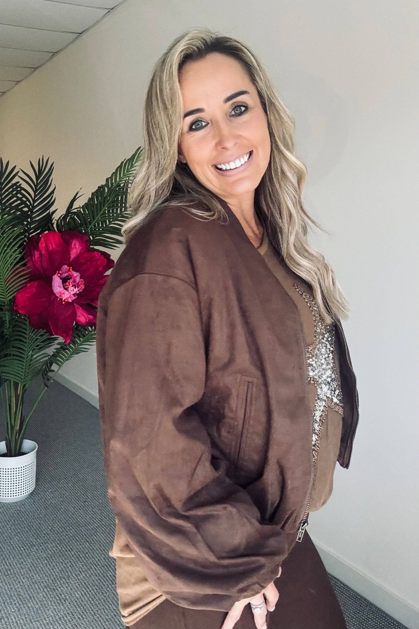 Crop Bomber Jacket - Chocolate