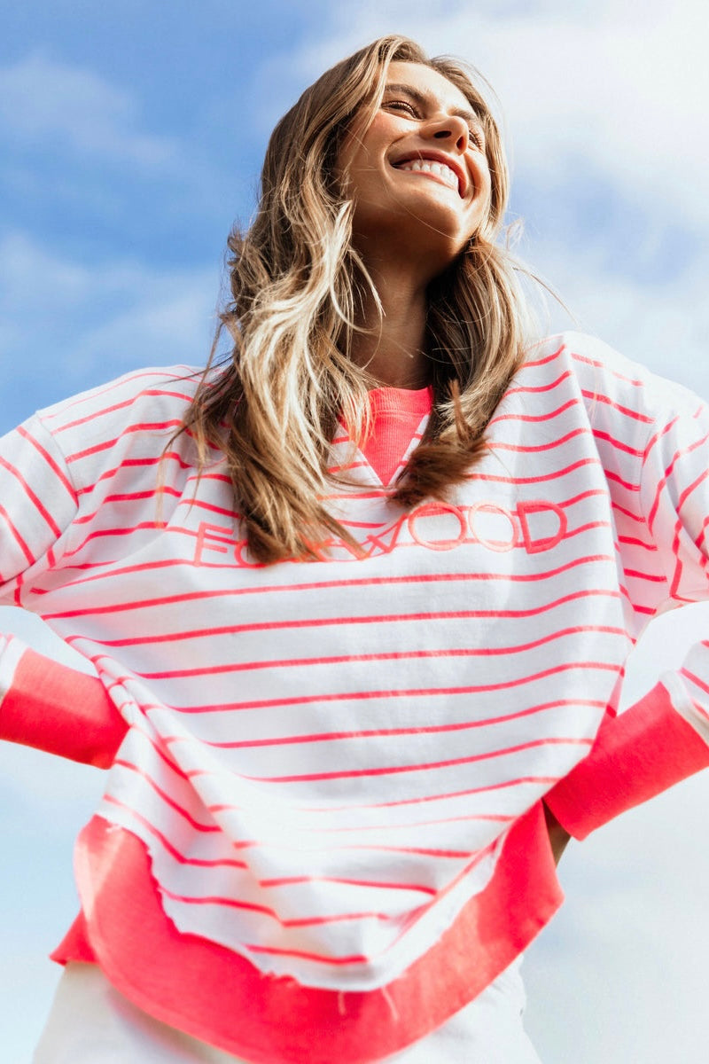 Simplified Crew- Neon Pink Stripe