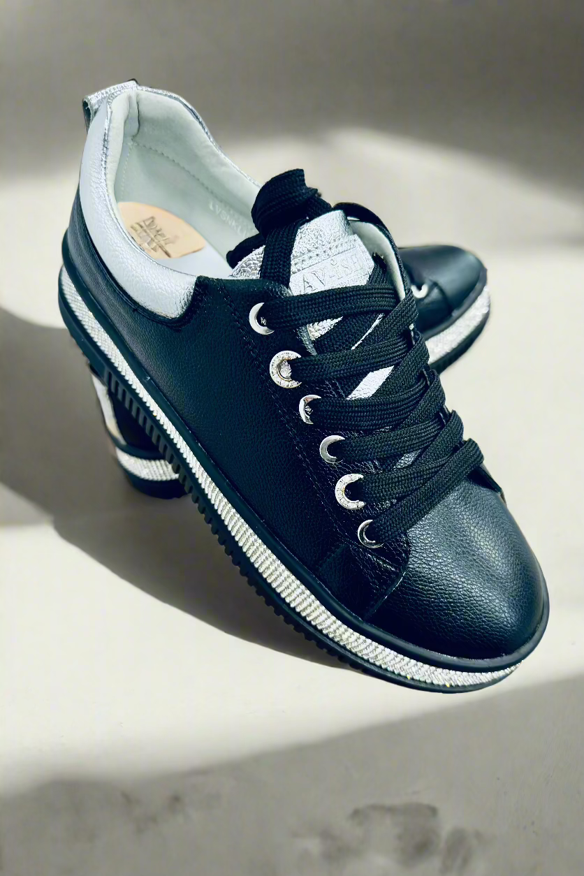 Crystal Bling Leather Sneaker- Black on Black