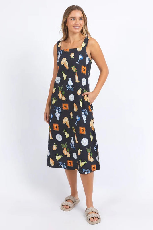 Italian Summer Dress- Navy Charcoal