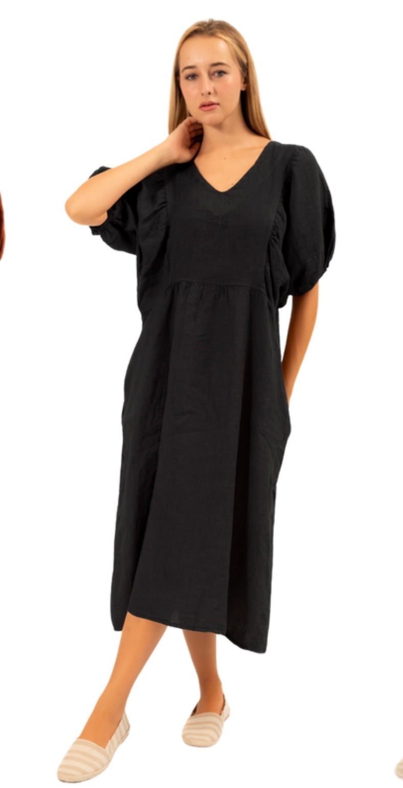 Italian Linen Lucy Dress- Black