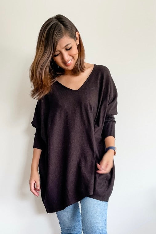 Box Vee Knit - Washed Black