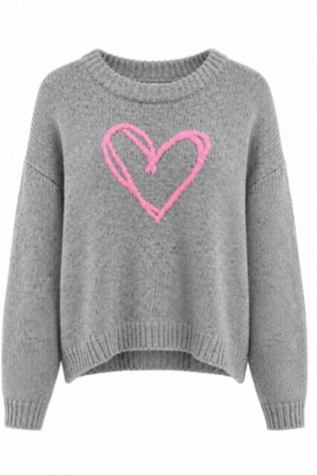 Sketch Heart Knit - Grey Marle