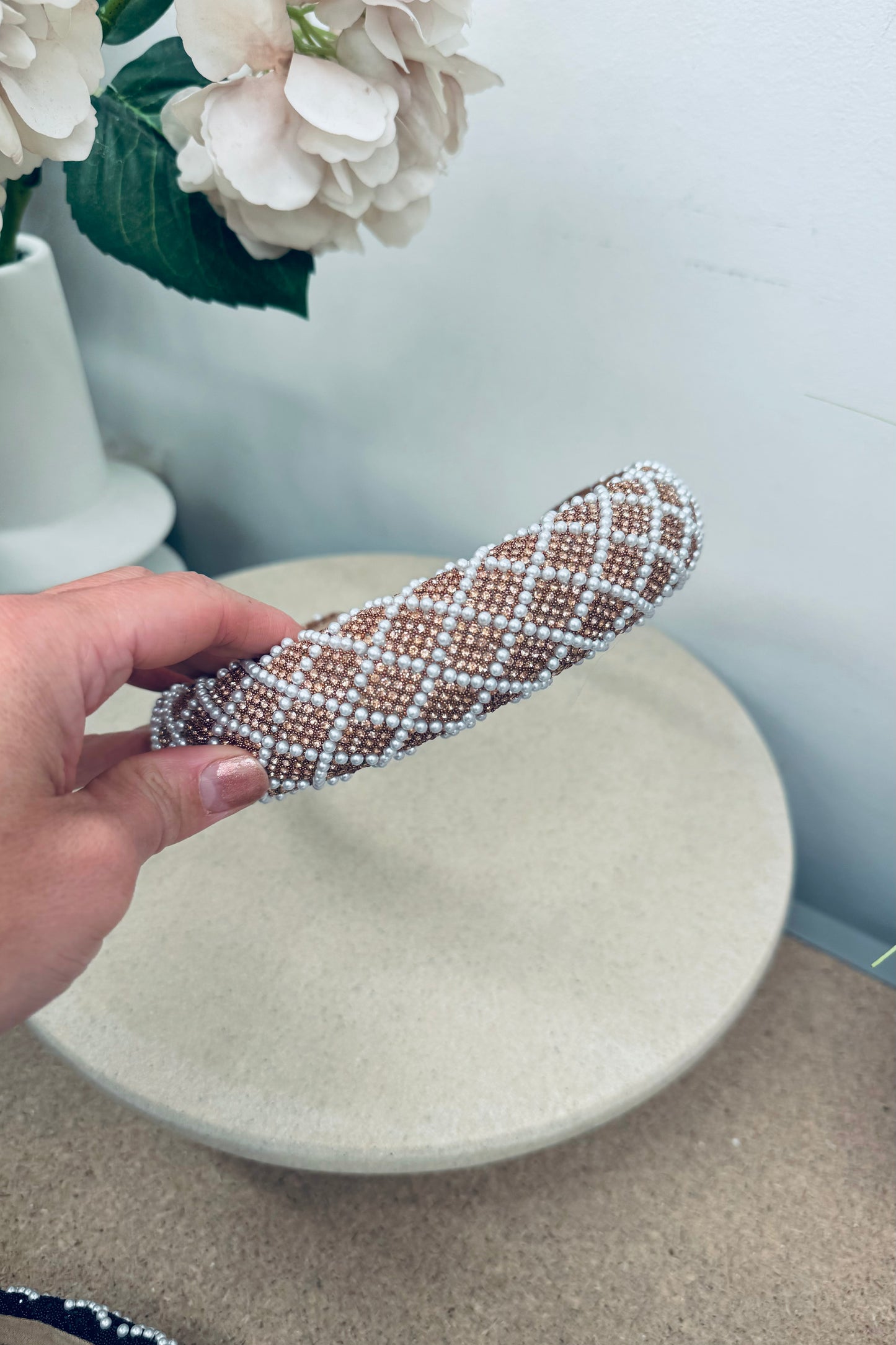 Bling Pearl Headband - Rose gold