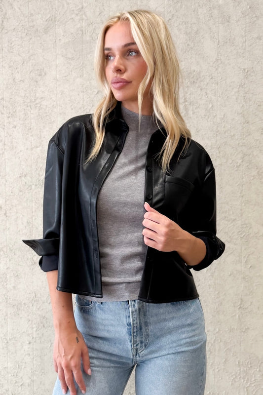 Faux Leather Look Shirt - Black