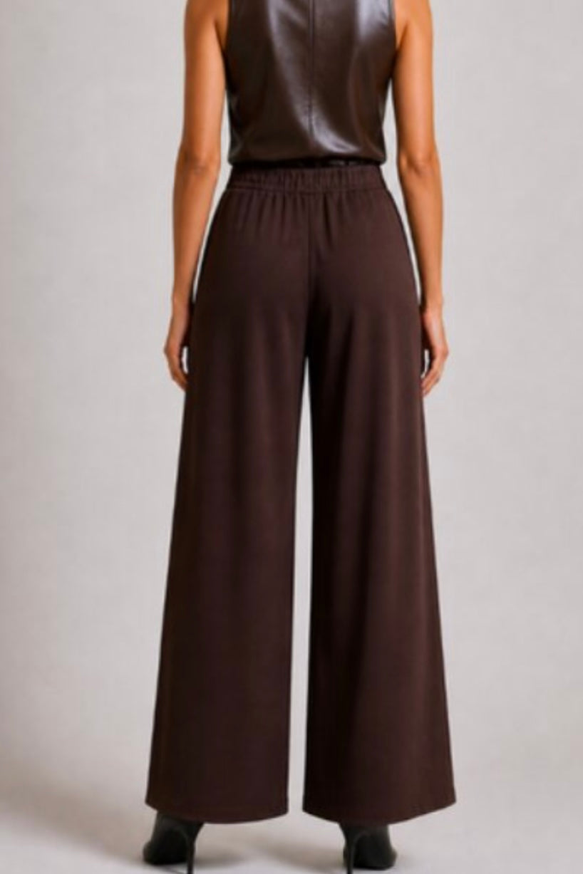 Fleece Lined Wide Leg Dress Pant- Chocolate