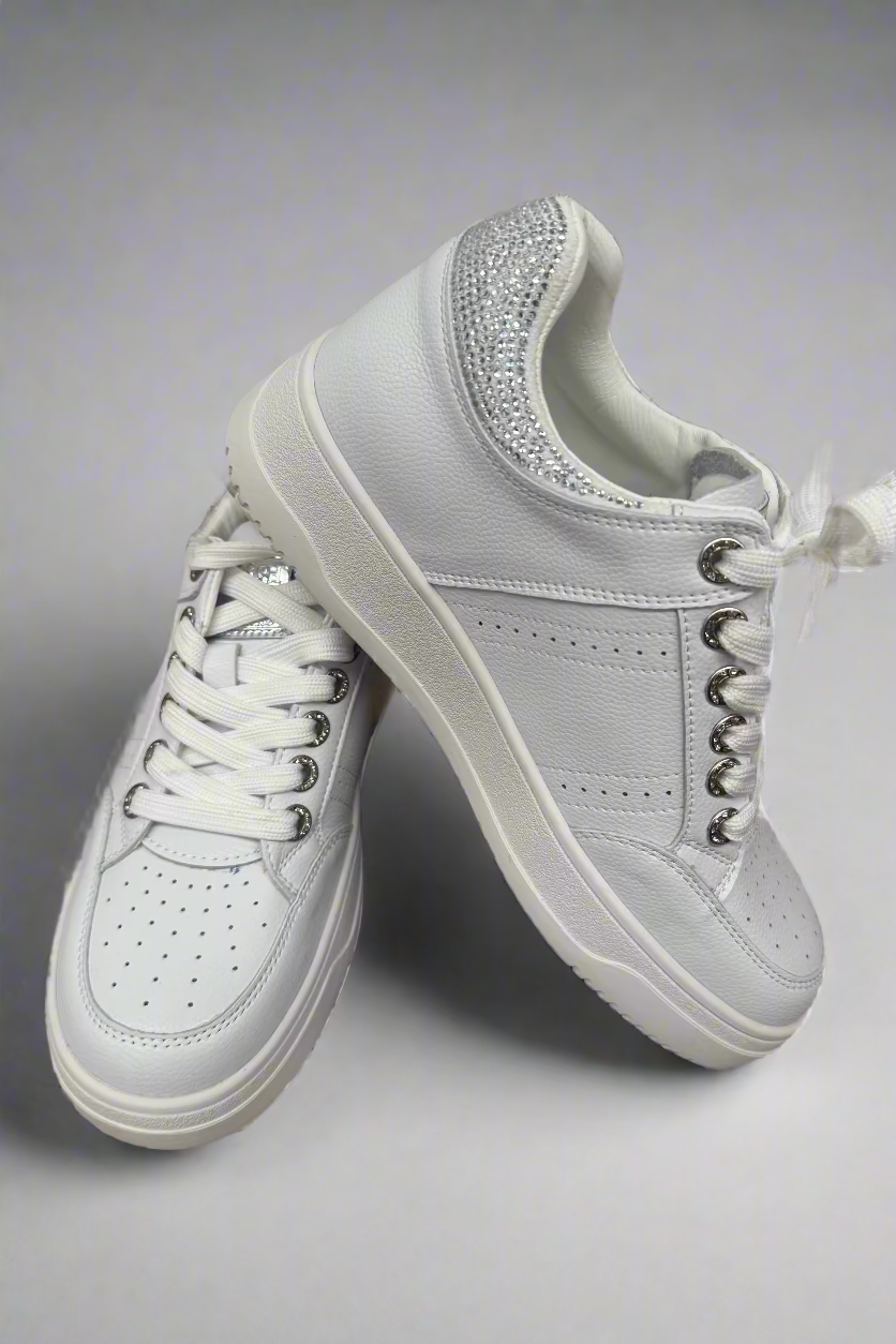 Bailey Bling Leather Sneaker- White