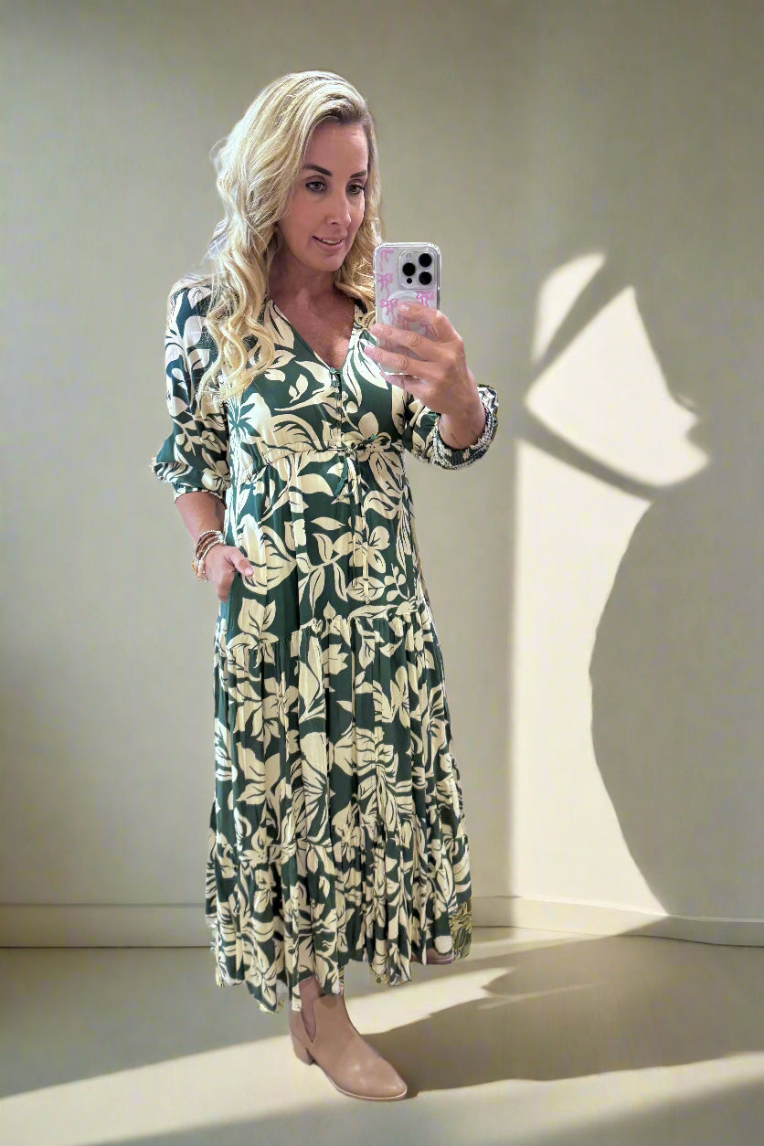 Spring Sleeve Maxi - Green/Natural