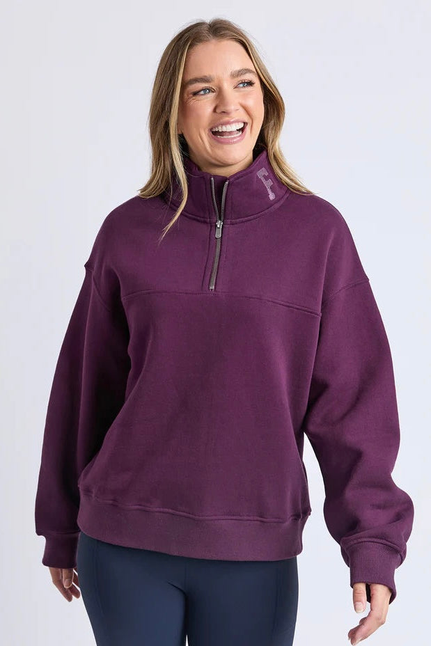 College Zip Crew- Plum