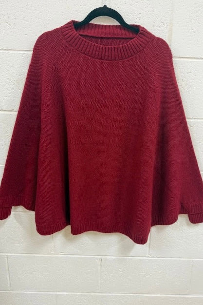 Poncho Knit - Burgundy Dark Red