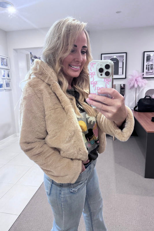 Teddy Zip Up Jacket - Camel