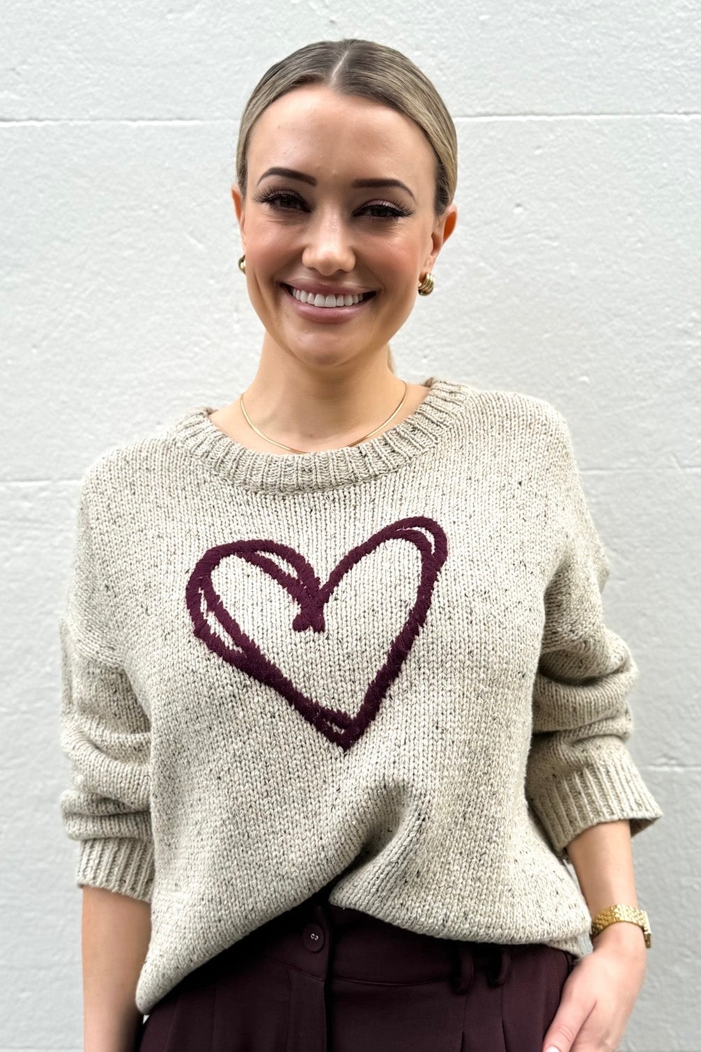 Sketch Heart Knit - Oatmeal