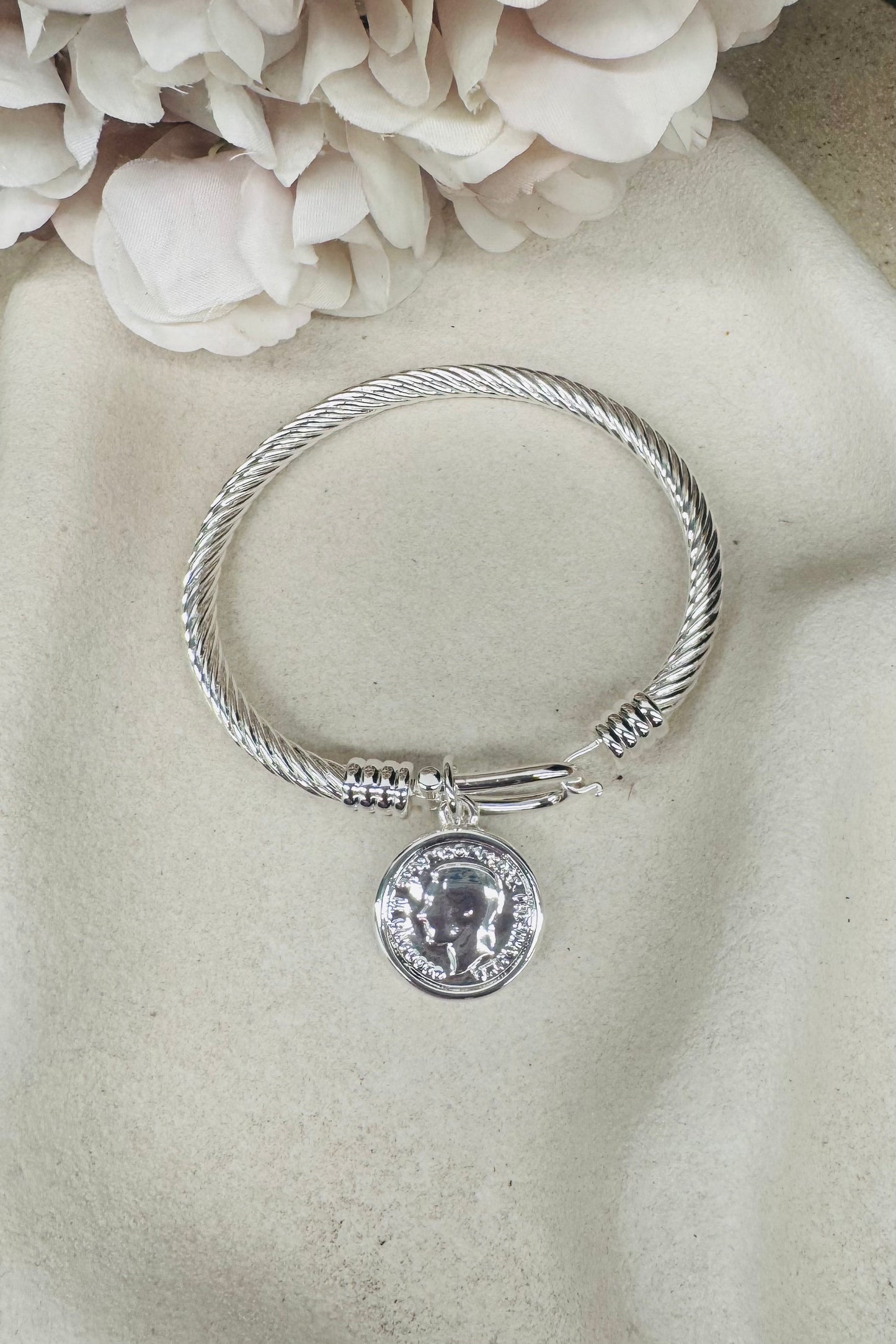 Rope Coin Bangle - Silver