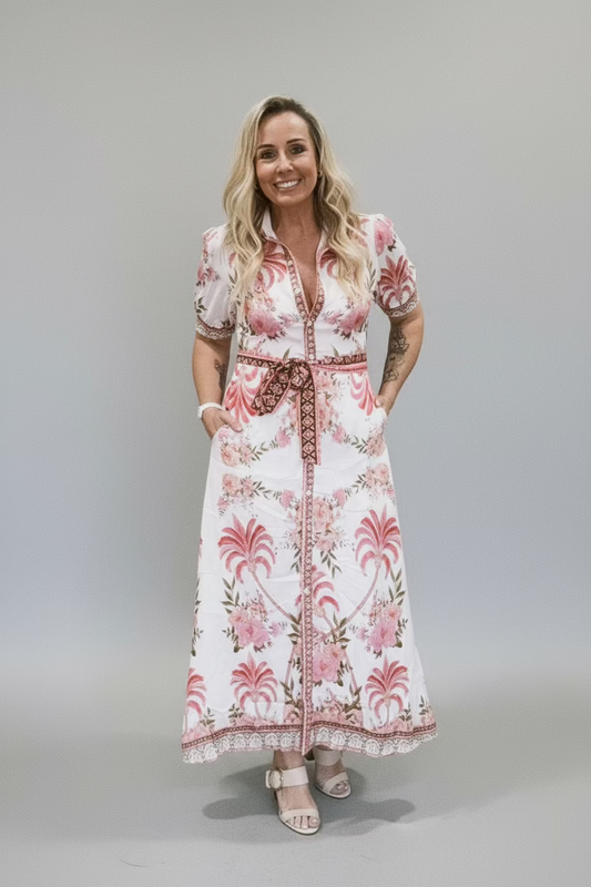 Tutti Palm Dress- White